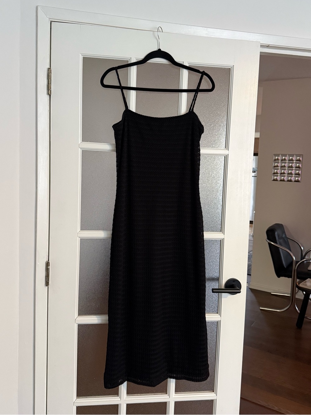 Garage Black Textured Midi Dress with Spaghetti Straps